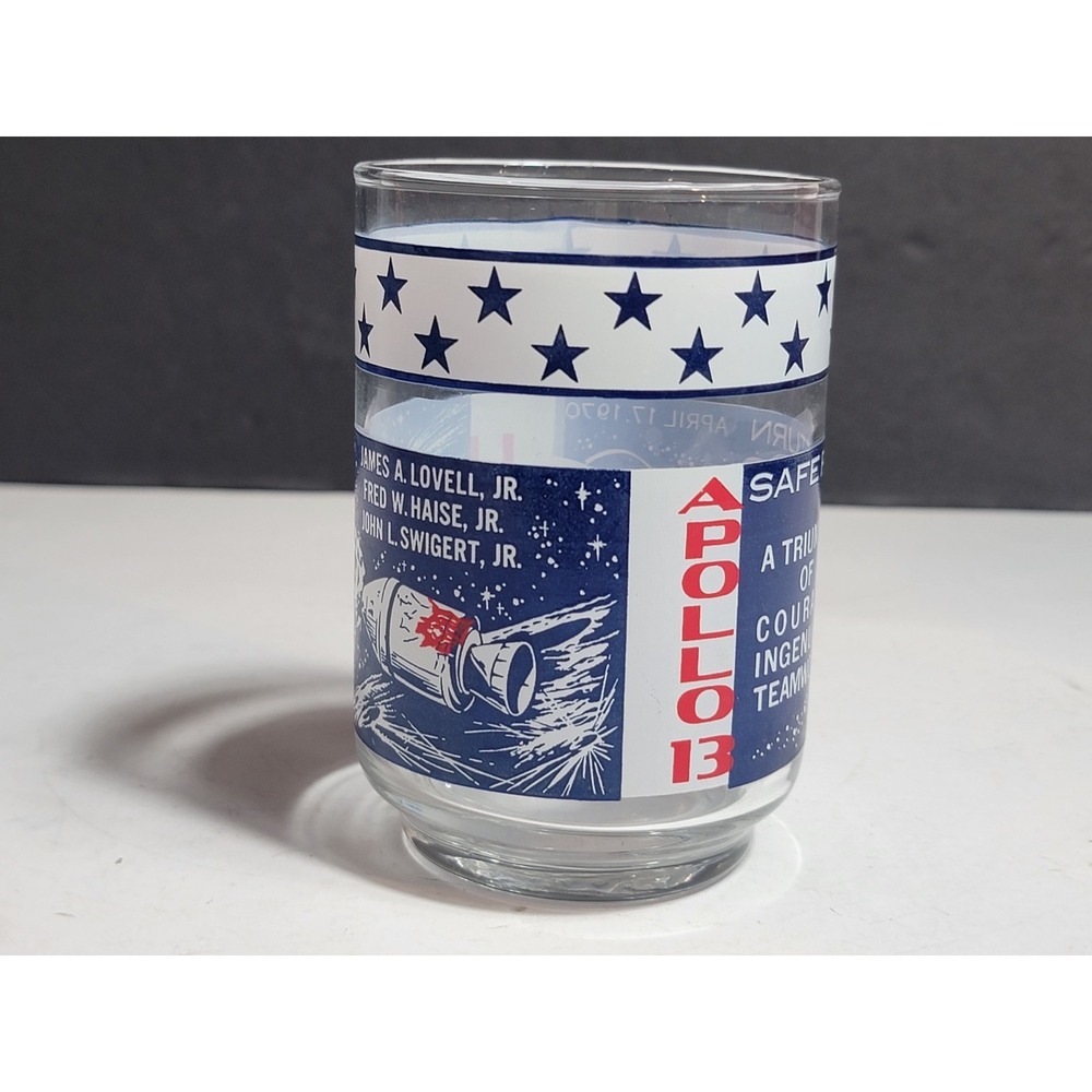 1970s NASA Apollo 13 Mission Commemorative Glass Safe Return Libbey